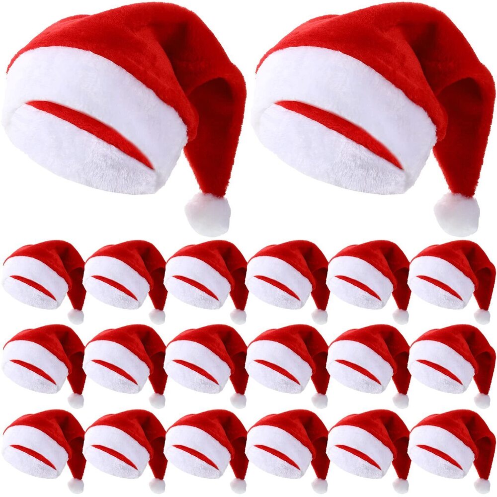 9984 20 Pcs Velvet Santa Hats Adult Bulk Thick Xmas Operation Christmas
